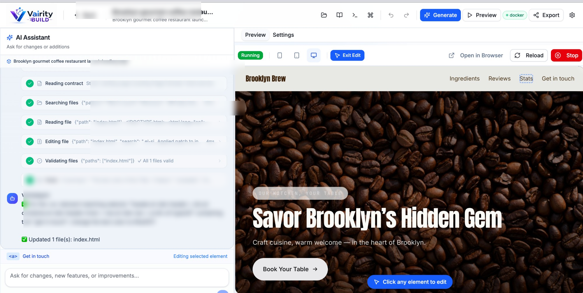 Vairity BUILD studio — generating a compliance-ready application from intent